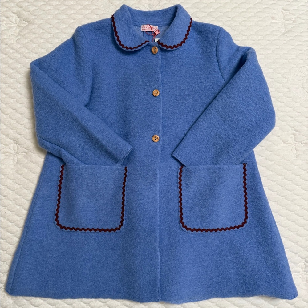 La Coqueta Girls' Blue Coat with Contrast Trim